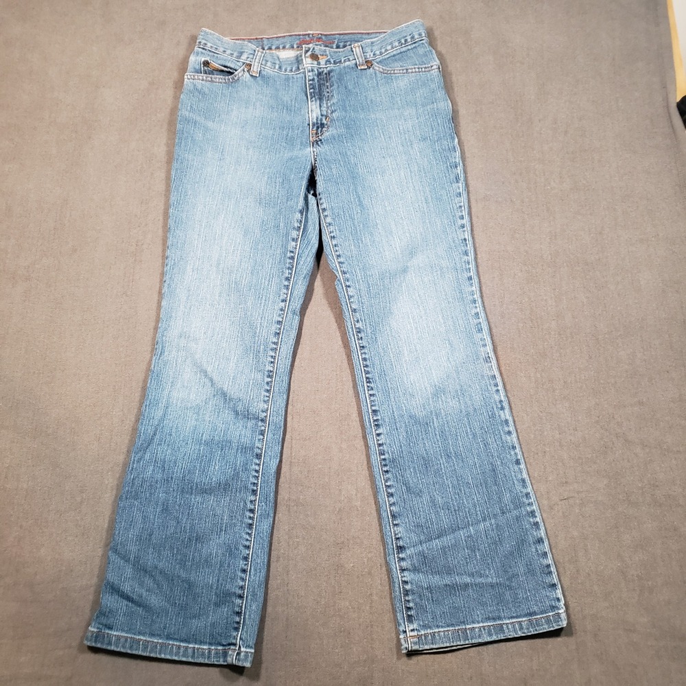 Eddie Bauer Jeans Womens 8 Petite Blue Premium Denim Bootcut Mid Rise Stretch